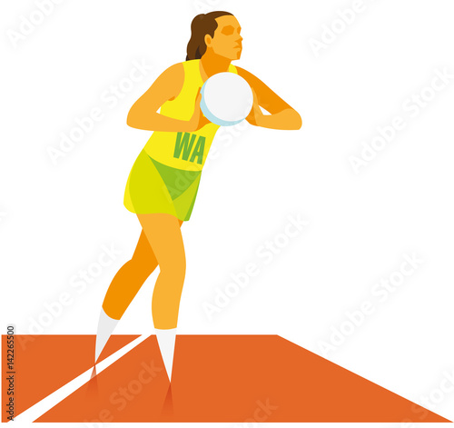 a young girl is a netball player which is ready to send the ball