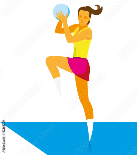 young woman is netball player catching ball in jump