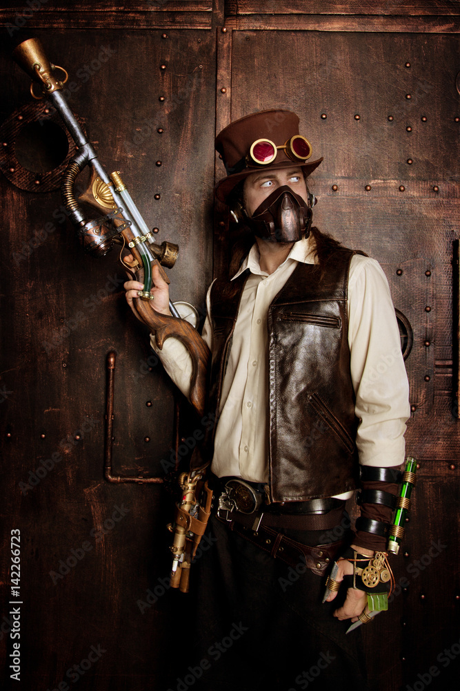 Naklejka premium Man in Steampunk style
