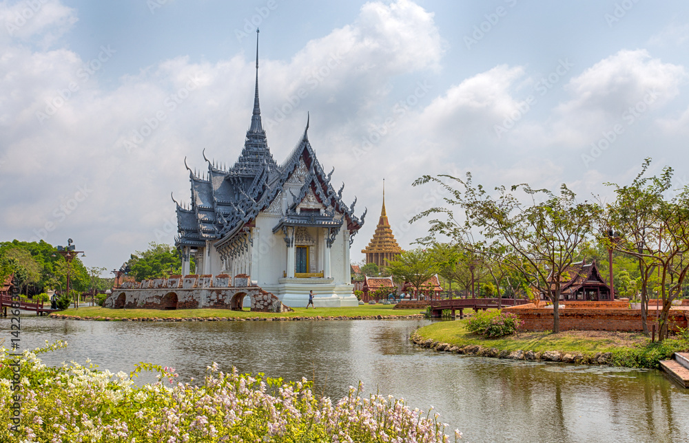SAMUT PRAKAN, THAILAND, MARCH, 6, 2017 - Sanphet Prasat Palace of Ayutthaya in Ancient City Park, Muang Boran, Samut Prakan province, Thailand SAMUT PRAKAN, THAILAND, MARCH, 6, 2017 - Sanphet Prasat Palace of Ayutthaya in Ancient City Park, Muang Boran, Samut Prakan province, Thailand