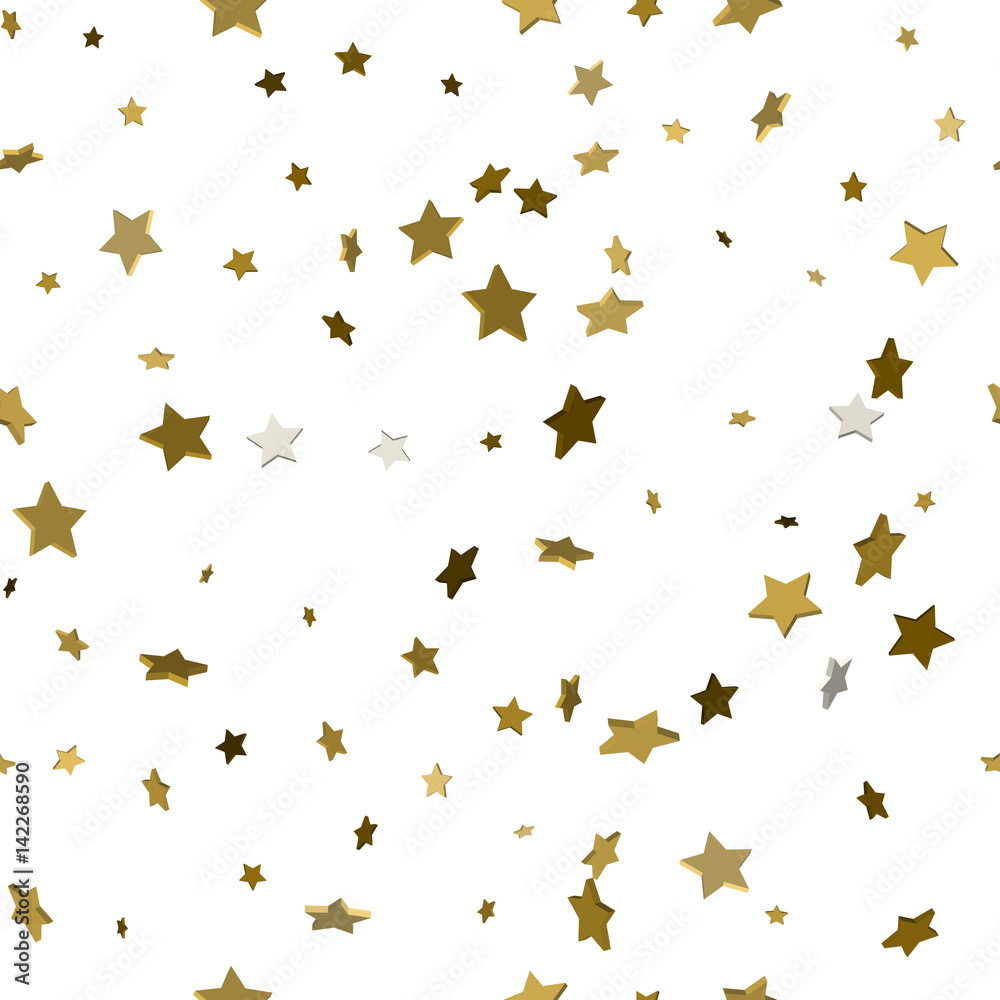 Cute seamless pattern with 3d gold stars. Vector