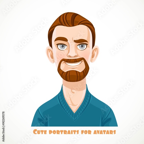 Cute bearded men in a casual pullover portrait for avatar isolated on a white background
