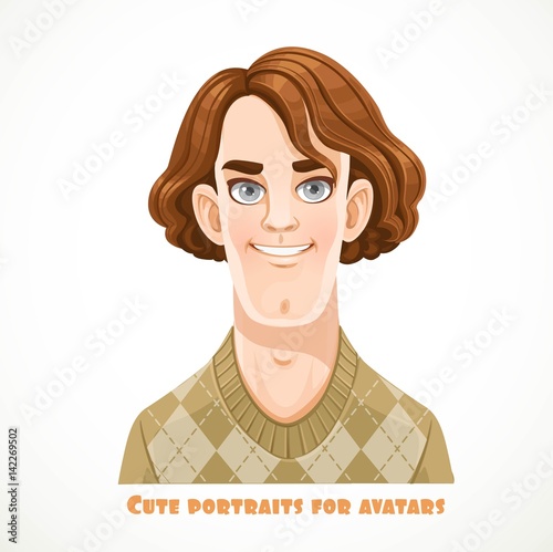 Cute young men in a casual pullover portrait for avatar isolated on a white background