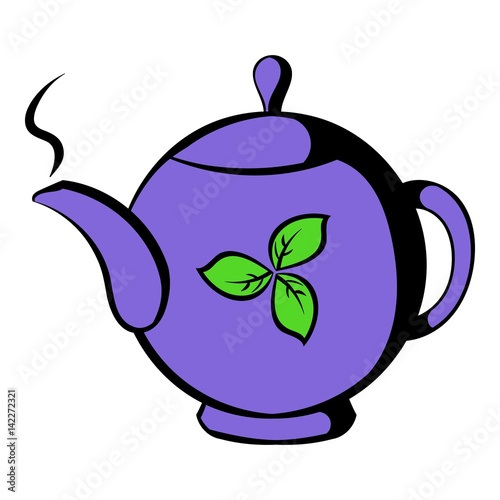 Teapot with tea icon, icon cartoon