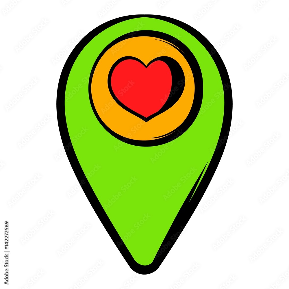 Map pointer with heart icon, icon cartoon Map pointer with heart icon, icon cartoon
