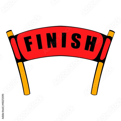 Red ribbon in finishing line icon, icon cartoon