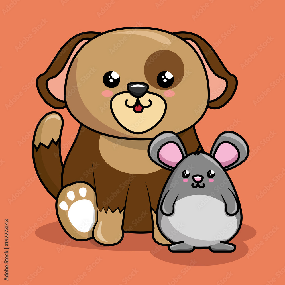 Fototapeta premium cute animals characters kawaii style vector illustration design