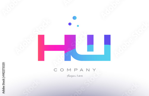 hw h w creative pink blue modern alphabet letter logo icon template