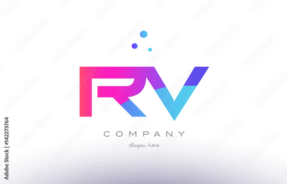 rv r v  creative pink blue modern alphabet letter logo icon template