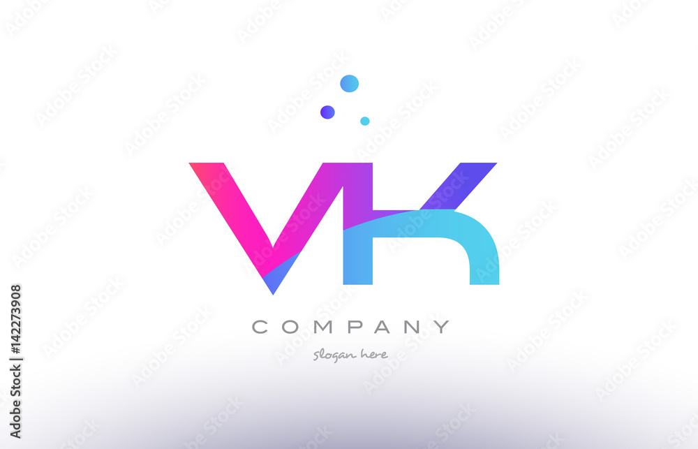 vk v k  creative pink blue modern alphabet letter logo icon template