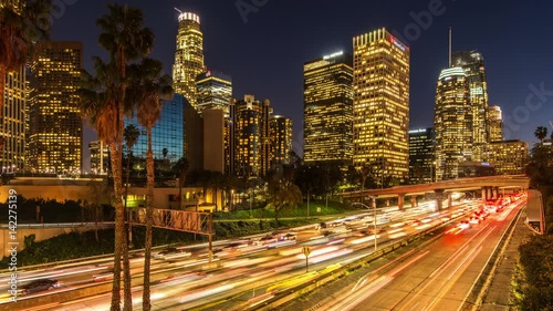 time lapse of Los Angeles city freeway traffic at night