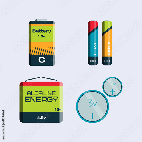Battery energy tool electricity charge fuel positive supply and isposable generation component alkaline industry technology vector illustration.