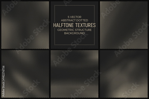 Set of 5 Vector Abstract Dotted Halftone Textures. Pale Radial Geometric Structure Background