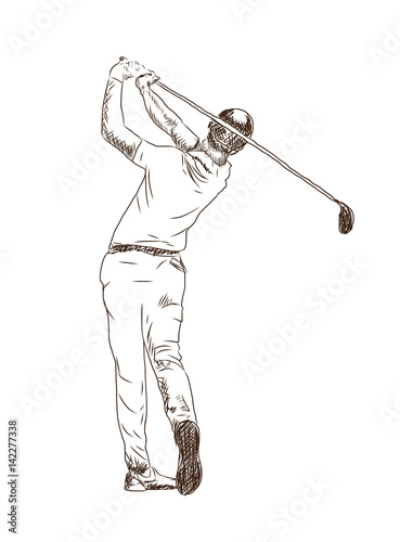 Hand drawn sketch of Golf player playing game in vector illustration.