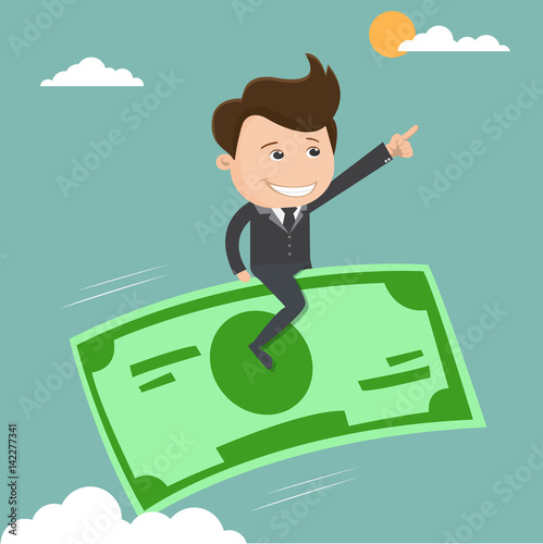 Businessman riding a note - vector illustration