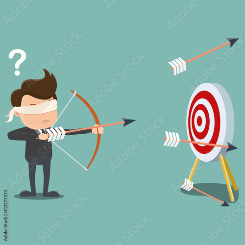 Blindfolded businessman shooting arrow , Business concept - vector illustration