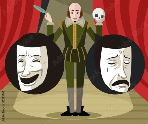 great english writer talking about theater comedy and drama masks
