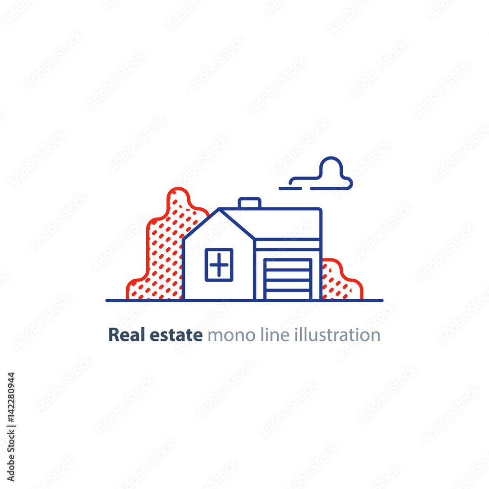 Real estate linear icon, low house property, neighborhood concept