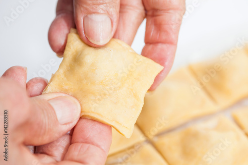 Ravioli Preparation : Raw cut ravioli