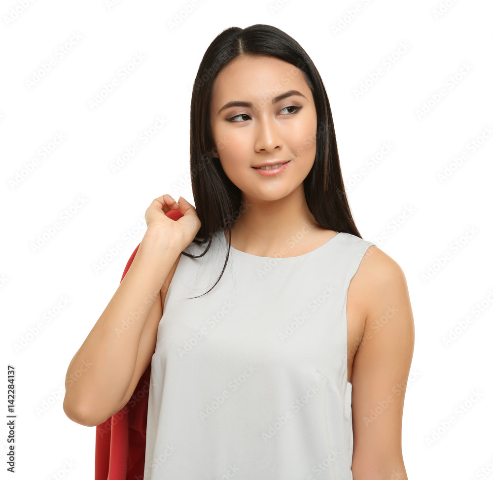 Portrait of beautiful Asian woman on white background Portrait of beautiful Asian woman on white background