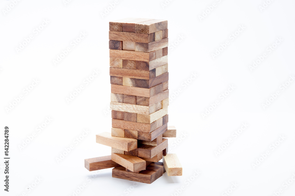 Blocks of wood isolated on white background,Strategy game as a business plan Blocks of wood isolated on white background,Strategy game as a business plan
