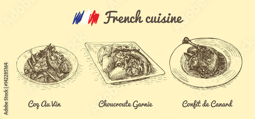 French menu monochrome illustration.