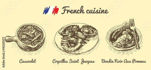 French menu monochrome illustration.