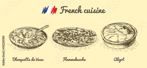 French menu monochrome illustration.