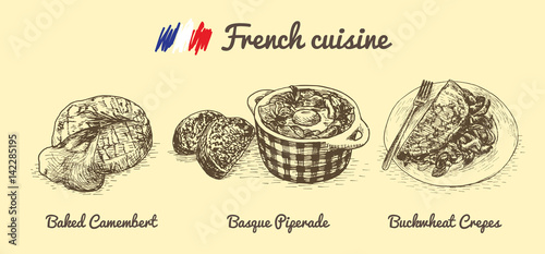 French menu monochrome illustration.
