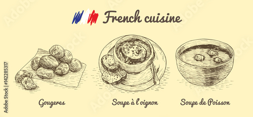 French menu monochrome illustration.
