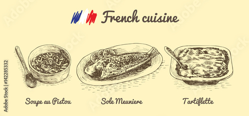 French menu monochrome illustration.