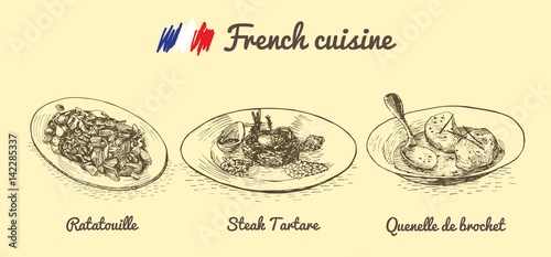 French menu monochrome illustration.