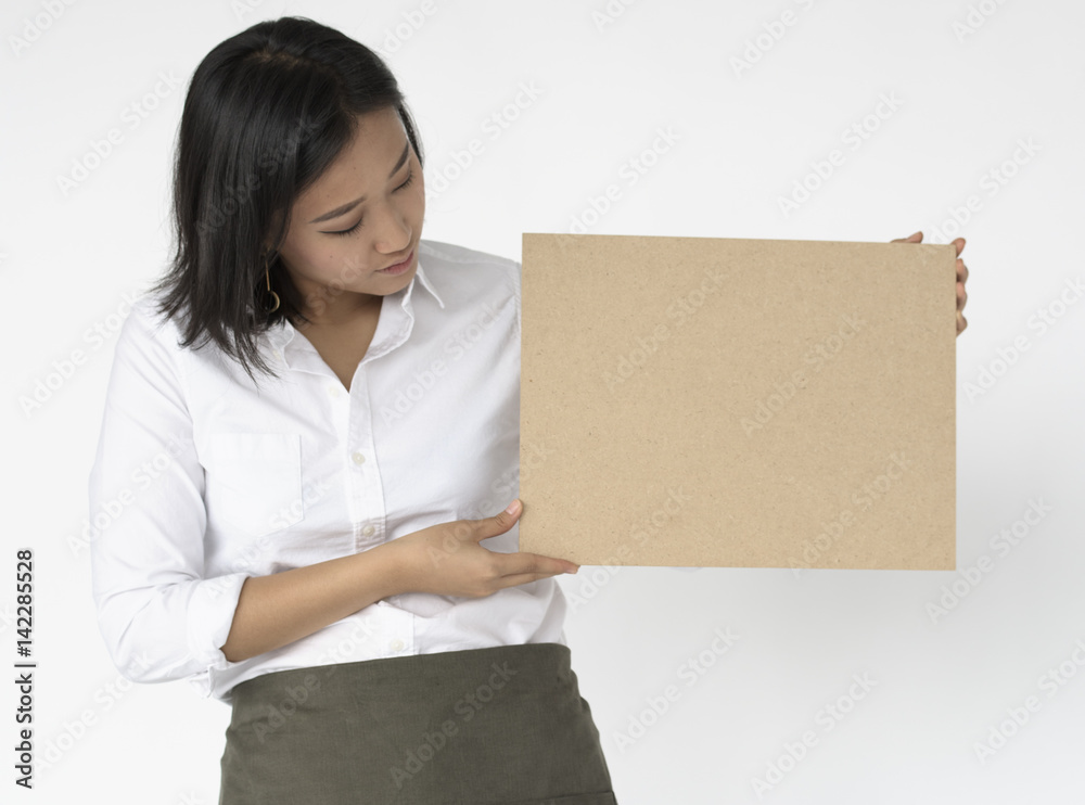 Girl Placard Advertisement Cheerful Confident Concept Girl Placard Advertisement Cheerful Confident Concept