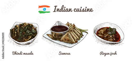 Indian menu colorful illustration.