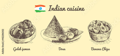 Indian menu monochrome illustration.