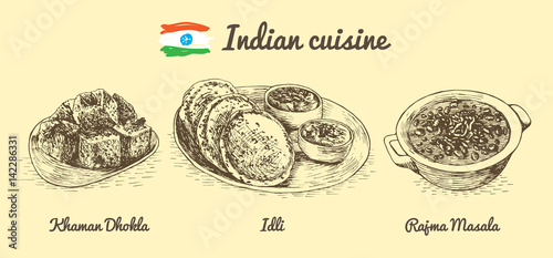 Indian menu monochrome illustration.