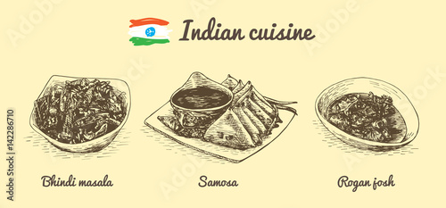 Indian menu monochrome illustration.