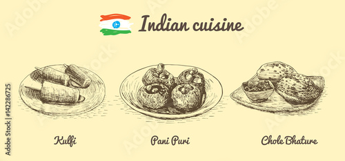 Indian menu monochrome illustration.