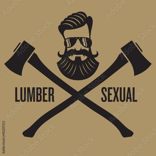 Lumbersexual hipster design
Vector design with crossed axes and hipster head.
