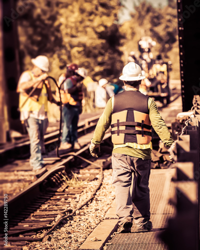 railroad bridge construction retro