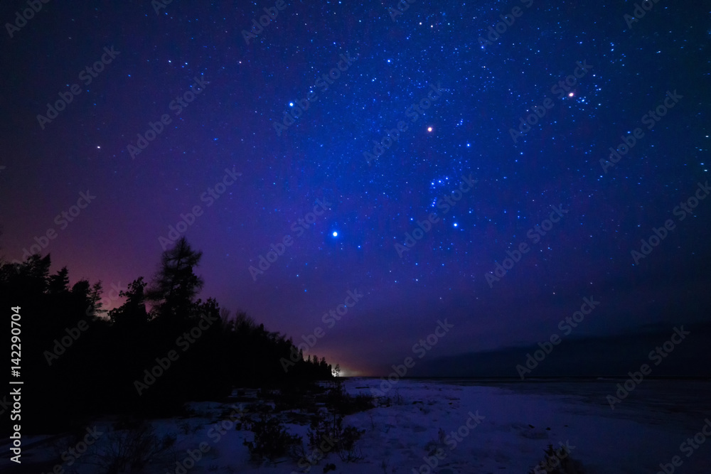 Milky way over Lake Huron in Winter on the Bruce Peninsula