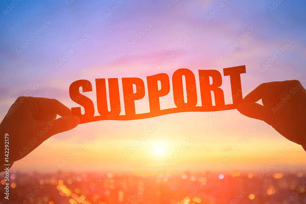 hand take support word foto de Stock Adobe Stock