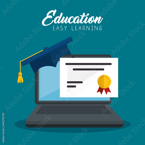 graduation diploma and laptop celebration icon vector illustration design