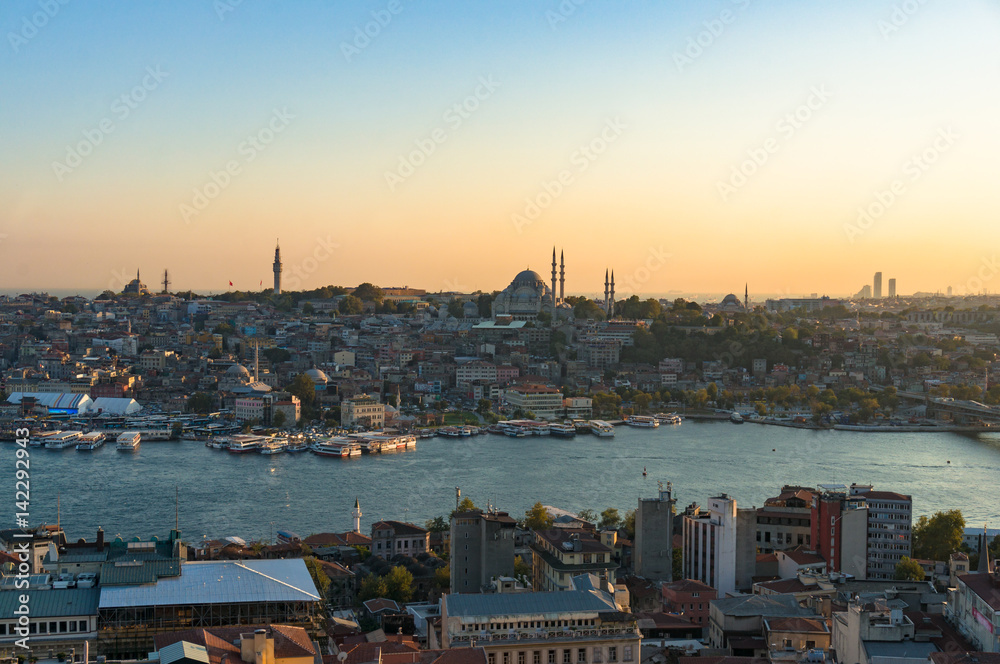 Fatih district, Golden Horn bay and Eminonu ferry station