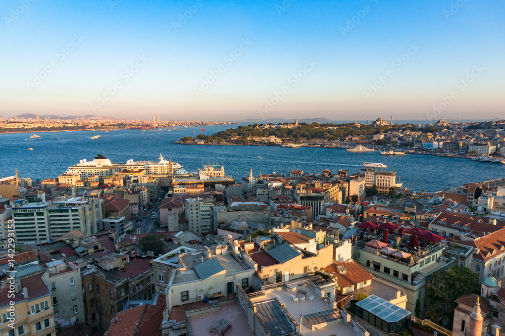 Aerial view of Karakoy and Beyoglu with view of Golden Horn Bay