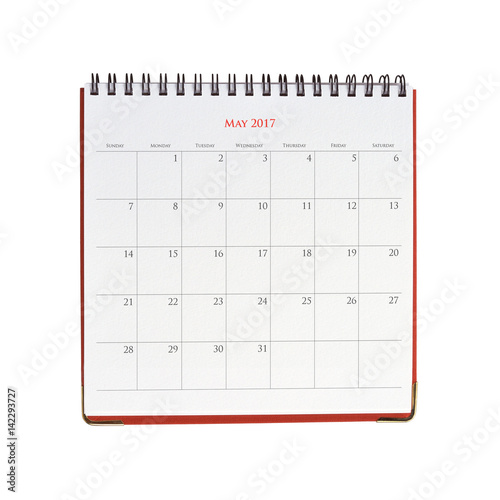 Calendar of May 2017 isolated on white background with clipping mask.
