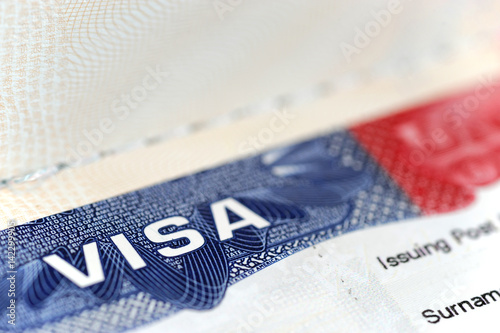 close up on USA visa on the passport photo