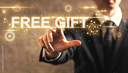 Free Gift text with businessman
