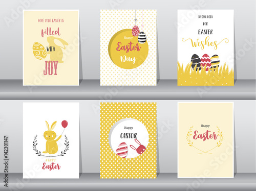 Set of Easter greeting cards,template,rabbits,eggs,Vector illustrations 