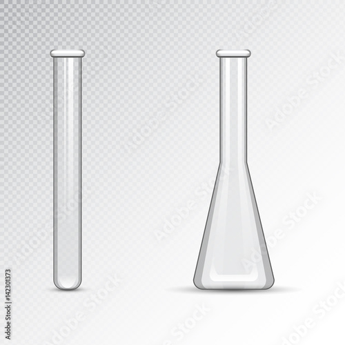 Chemical laboratory 3d lab flask glassware tube liquid biotechnology analysis and medical scientific equipment vector illustration.